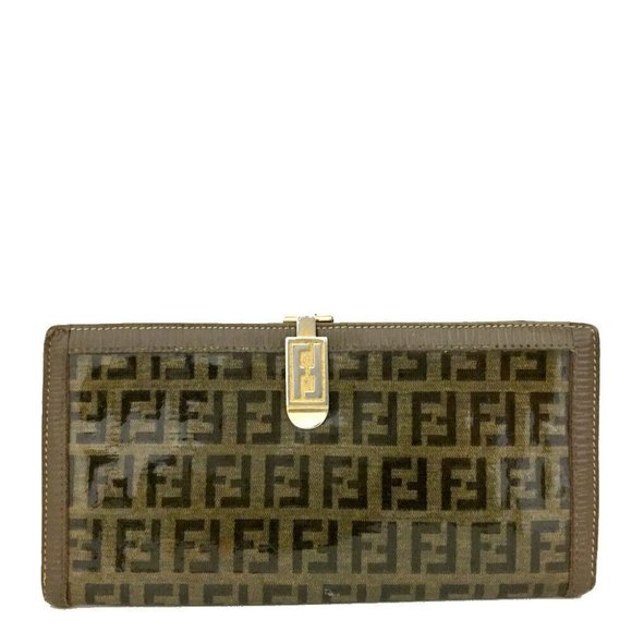 Early Fendi Brown Textured Zucchino and Patent Leather Large Checkbook Wallet - Picture 1 of 7